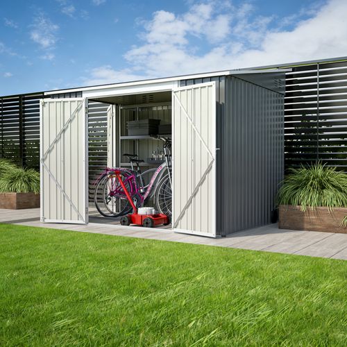 Abri De Jardin En Métal Galvanisé Gris 262x180x201 Cm Avec Double Portes Et Plancher