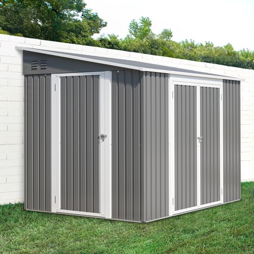 Abri De Jardin En Métal Galvanisé Gris 262x180x201 Cm Avec Double Portes Et Plancher