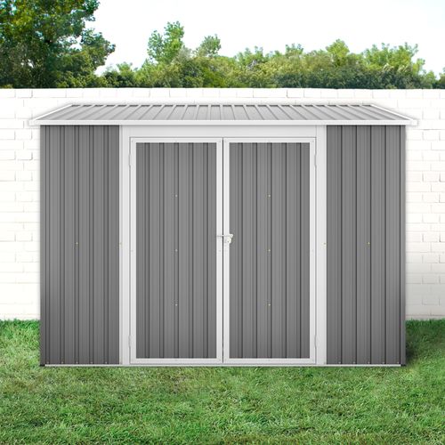 Abri De Jardin En Métal Galvanisé Gris 262x180x201 Cm Avec Double Portes Et Plancher