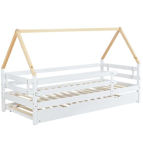 Lit Enfant 90x200 Cm - Lit Cabane - Lit Gigogne - Tiroir De Rangement - Mdf - Blanc