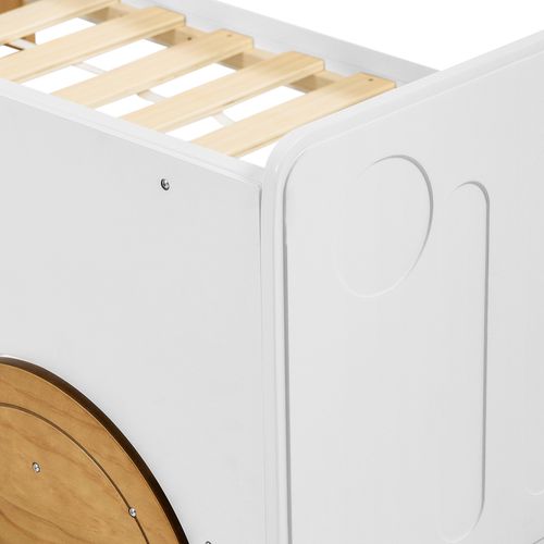 Lit Enfant 90x200 Cm - Lit Voiture - Roulettes - Design Cabane Amusant - Blanc