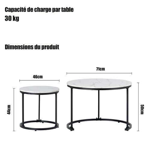 Tables Basses Gigognes Modernes, Lot De 2, Mdf Imitation Bois, Métal Blanc