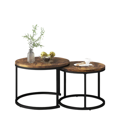 Tables Basses Gigognes Rondes Lot De 2 Mdf Imitation Bois Métal Brun