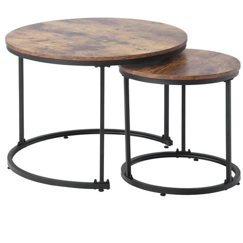 Tables Basses Gigognes Rondes Lot De 2 Mdf Imitation Bois Métal Brun