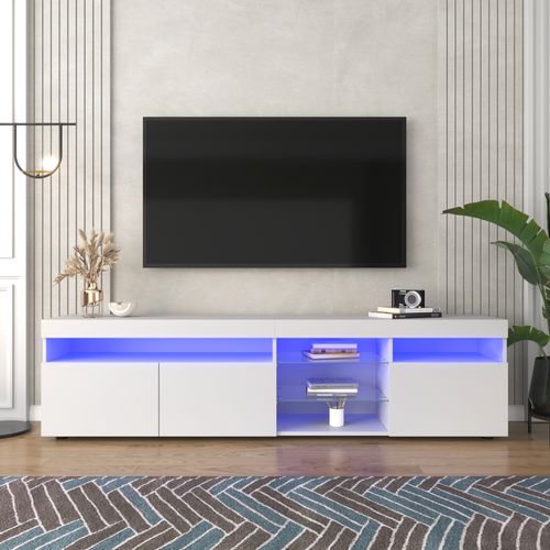 Meuble TV Bas En Mdf Solide Avec Éclairage LED, Style Moderne Et Finition Brillante