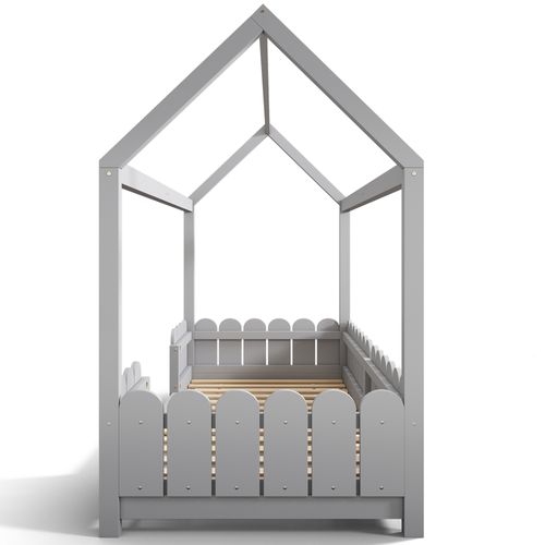 Lit Enfant 90x200 Cm - Lit Cabane Sécurisé Avec Clôtures Et Sommier - Design Ludique - Grise
