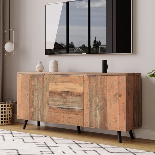 Meuble TV Buffet Moderne Avec 3 Tiroirs Et 2 Portes, Étagères Ajustables, Rangement Pour Salon