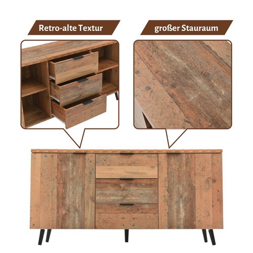 Meuble TV Buffet Moderne Avec 3 Tiroirs Et 2 Portes, Étagères Ajustables, Rangement Pour Salon