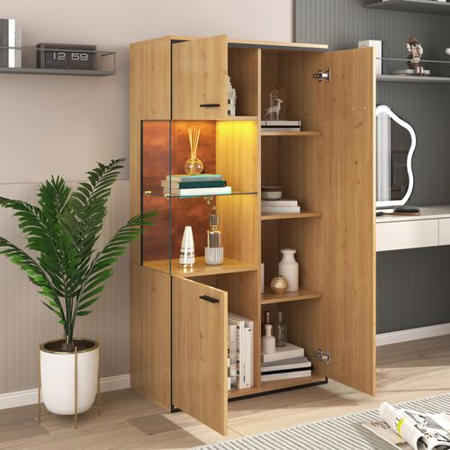 Vitrines Bibliothèques Avec Éclairage LED 15 S Et Étagères En Verre - 78x40x150 Cm - Naturel