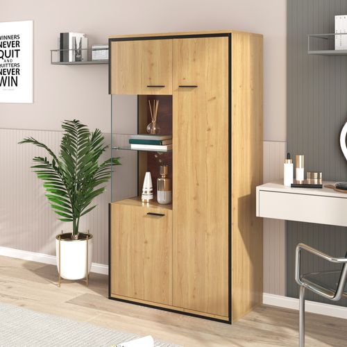 Vitrines Bibliothèques Avec Éclairage LED 15 S Et Étagères En Verre - 78x40x150 Cm - Naturel