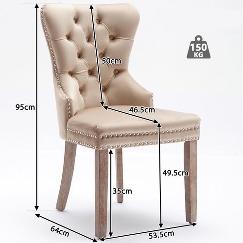 Chaise Salle à Manger X6 - Structure Stable - Velours Rembourré - Clous Et Anneau Arrière - Beige