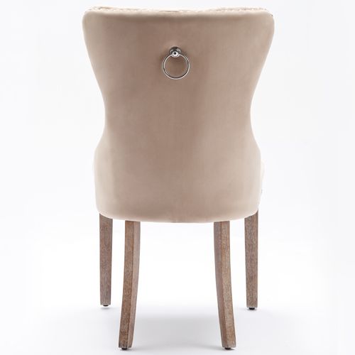 Chaise Salle à Manger X4 - Structure Stable - Velours Rembourré - Clous Et Anneau Arrière - Beige