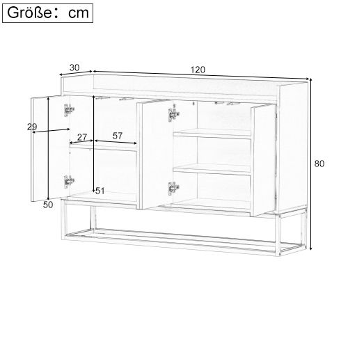 Buffet Design Contemporain 4 Portes  - Bahut De Rangement En Mdf - Bleu - 120x30x80 Cm