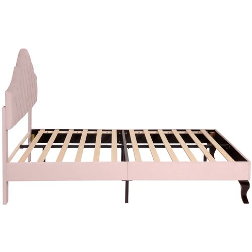 Lit Double 140x200 Cm - Lit Capitonné - Velours - Tête De Lit Ajustable - Rose