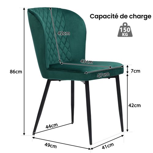 Chaises De Salle à Manger - Lot De 2 Chaises - Assise Rembourrée - Dossier Confortable -velours Vert