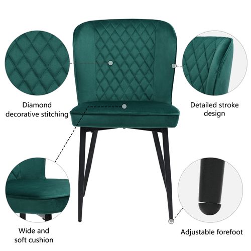 Chaises De Salle à Manger - Lot De 2 Chaises - Assise Rembourrée - Dossier Confortable -velours Vert