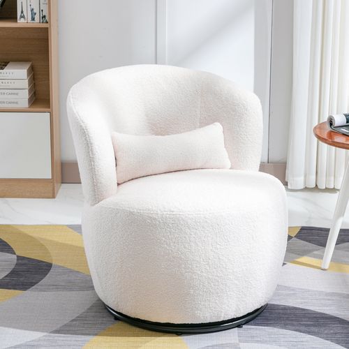 Fauteuil Pivotant Ergonomique - Support Lombaire - Base Métallique - Assise Teddy Doux - Blanc