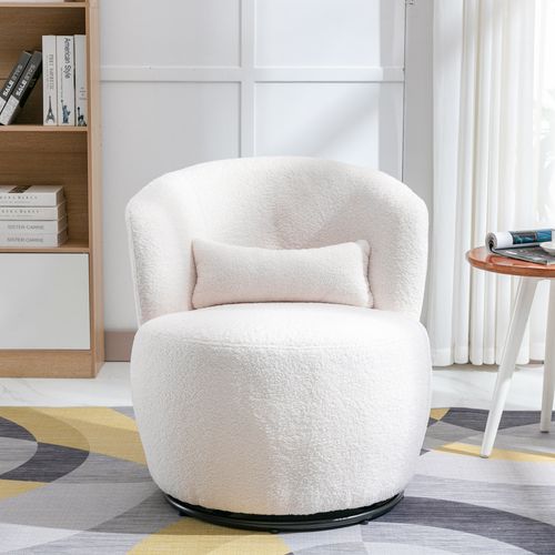 Fauteuil Pivotant Ergonomique - Support Lombaire - Base Métallique - Assise Teddy Doux - Blanc