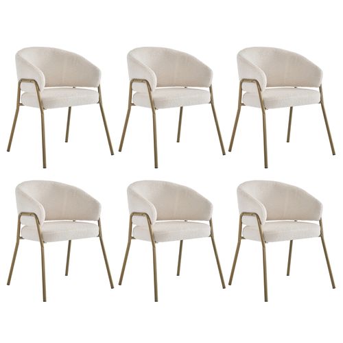 Chaises De Salle à Manger - Lot De 6 Chaises Modernes - Tissu Effet Laine - Pieds Dorés - Blanc
