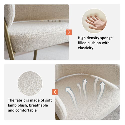 Chaises De Salle à Manger - Lot De 6 Chaises Modernes - Tissu Effet Laine - Pieds Dorés - Blanc