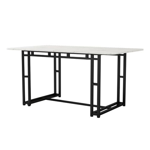Table à Manger Rectangulaire 120x70 Cm, Plateau Blanc, Pieds Noirs, Mdf Et Métal