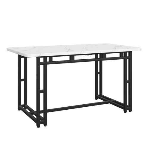 Table à Manger Rectangulaire 120x70 Cm, Plateau Blanc, Pieds Noirs, Mdf Et Métal