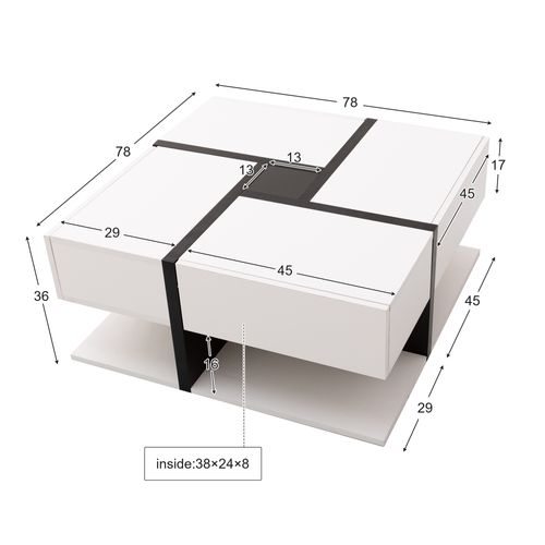 Table Basse - Forme Carrée - Rangement Sous Plateau - Finition - Panneau De Particules - Blanc/noir