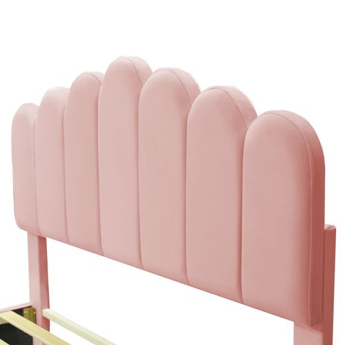 Lit Double 140x200 Cm - Lit Avec Tête De Lit Et Sommier Intégré - Velours Rose