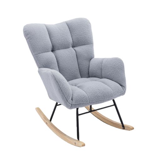 Fauteuil à Bascule Relax - Dossier Capitonné - Accoudoirs En Bois - Confort Salon - Gris Clair