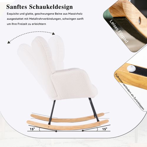 Fauteuil à Bascule Relax - Accoudoirs - Siège Rembourré -moderne Médiéval - Tissu Teddy - Blanc