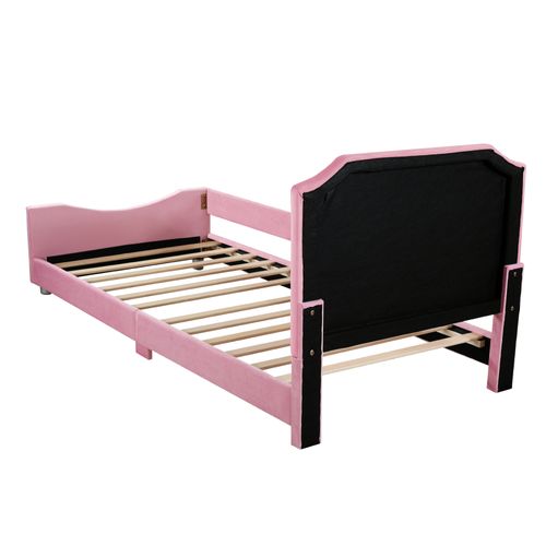 Lit Enfant 90x200 - Lit Simple Avec Dossier Et Accoudoir - Confortable Pour Enfant - Flanelle Rose