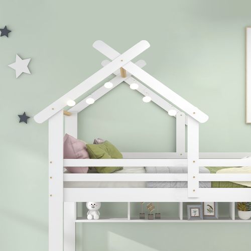 Lit Superposé 90x200 Cm - Enfant - 2 Tiroirs - 4 Niches - Rangements Intégrés - Mdf - Blanc