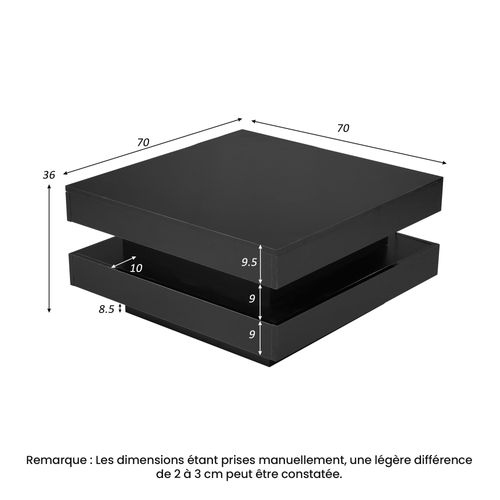 Table Basse Carrée Avec Éclairage LED Multicolore, Panneaux De Particules, 70×70×36 Cm, Noir