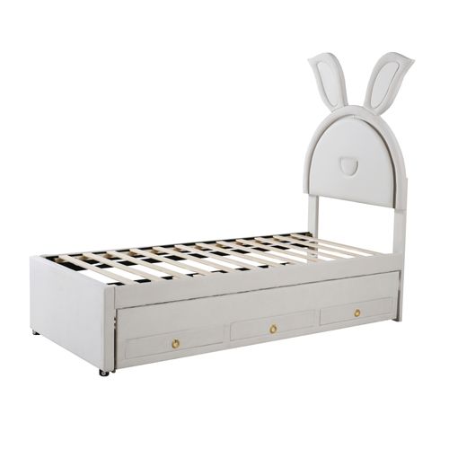 Lit Gigogne 90x200 - Tiroirs Et Éclairage LED Changeant - Chambre D’enfant - Velours - Beige