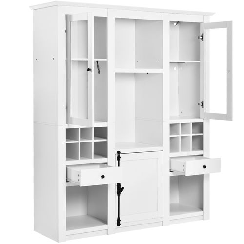 Vitrine De Salon - Mdf - LED Multicolores - Casier à Vin - Tiroir - Finition Blanche