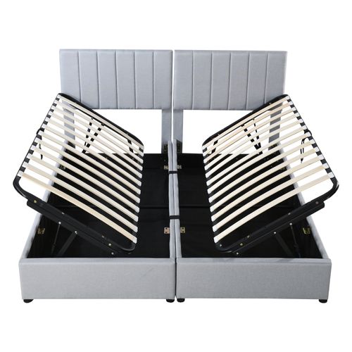 Lit Coffre 180x200 Cm Double Avec Rangement Et Sommier à Lattes, Lit Capitonné Lin Gris