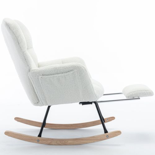 Fauteuil à Bascule Relax - Repose-pieds - Dossier Haut - Fauteuil Confortable - Tissu Teddy - Blanc