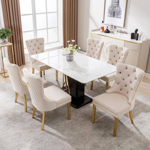 Chaises De Salle à Manger - Lot De 6 Chaises En Velours - Dossier - Anneau -pieds Métalliques -beige