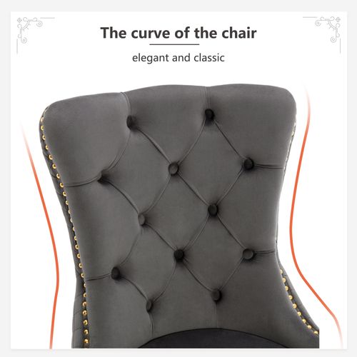 Chaises Pour Manger - Lot De 2 Chaises En Velours - Anneau Décoratif - Style Clouté - Gris