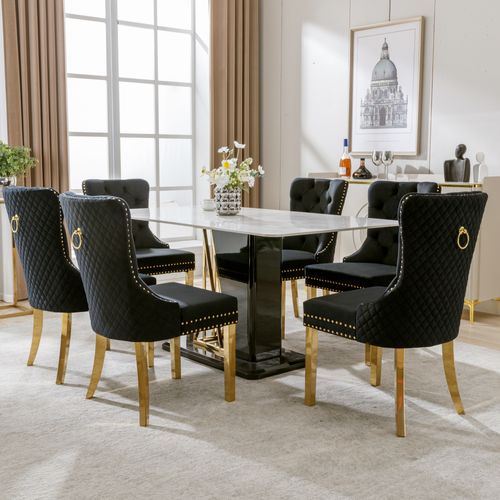 Chaises De Salle à Manger - Lot De 6 Chaises - Anneau Décoratif - Velours Noir - Métallique