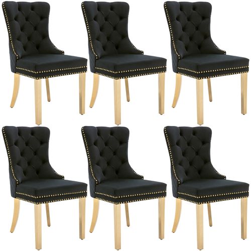 Chaises De Salle à Manger - Lot De 6 Chaises - Anneau Décoratif - Velours Noir - Métallique