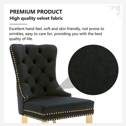 Chaises De Salle à Manger - Lot De 6 Chaises - Anneau Décoratif - Velours Noir - Métallique