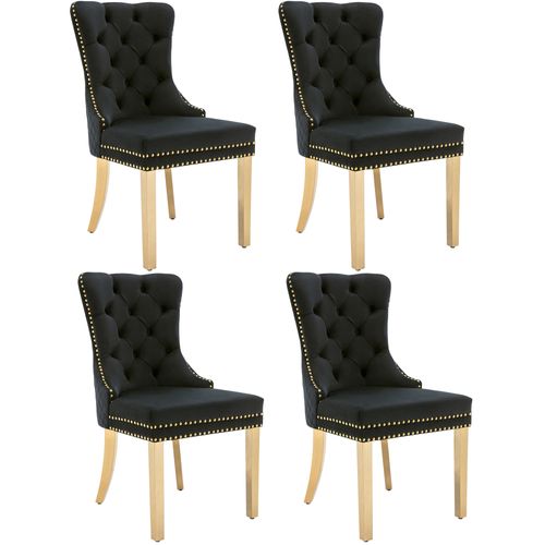 Chaises De Salle à Manger - Lot De 4 Chaises - Anneau Au Dossier - Velours - Pieds Métalliques -noir