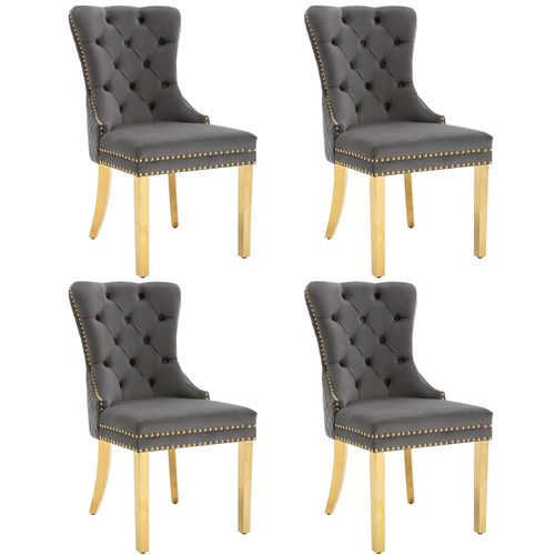 Chaises De Salle à Manger - Lot De 4 Chaises En Velours - Anneau Doré - Pieds Métalliques - Gris