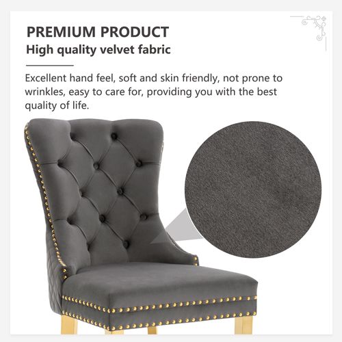 Chaises De Salle à Manger - Lot De 6 Chaises - Dossier Anneau Doré - Pieds Métalliques -velours Gris