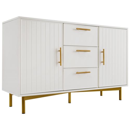 Commode - 2 Portes - 3 Tiroirs - Espace De Rangement Optimisé Pour Salon Ou Chambre - Blanc