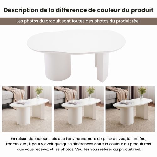 Table Basse Moderne Irrégulière - Plateau Mdf Laqué Haut Brillant - Design Contemporain - Blanc