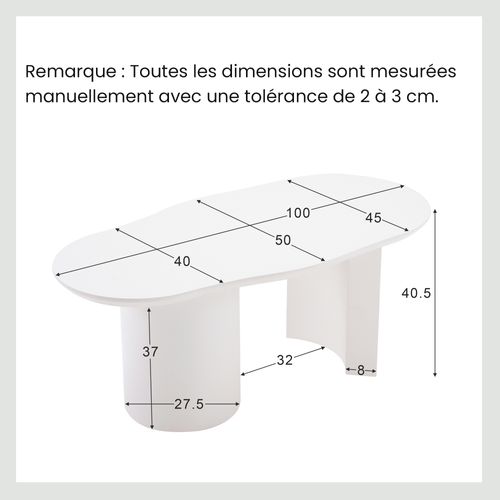 Table Basse Moderne Irrégulière - Plateau Mdf Laqué Haut Brillant - Design Contemporain - Blanc