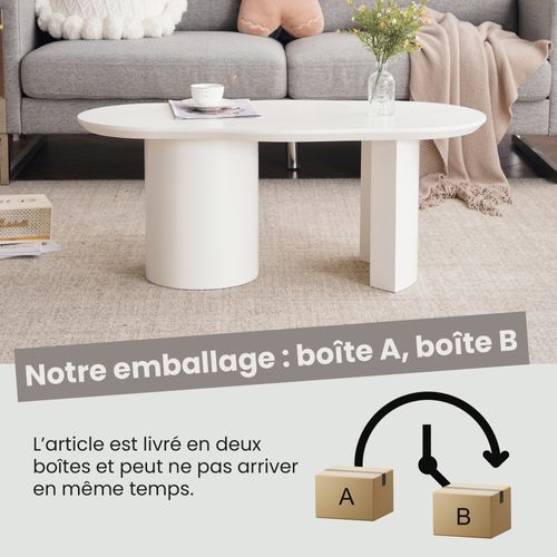 Table Basse Moderne Irrégulière - Plateau Mdf Laqué Haut Brillant - Design Contemporain - Blanc