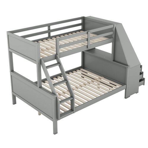 Lit Superposé 90x200 Cm - Lit Enfant Avec Bureau Intégré - Rangement Et Sécurité Renforcée - Gris